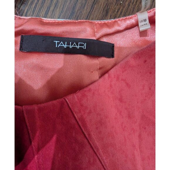 Tahari ASL Red Pink Abstract Cotton Blend Sheath Dress - Size 10 - Picture 2 of 5